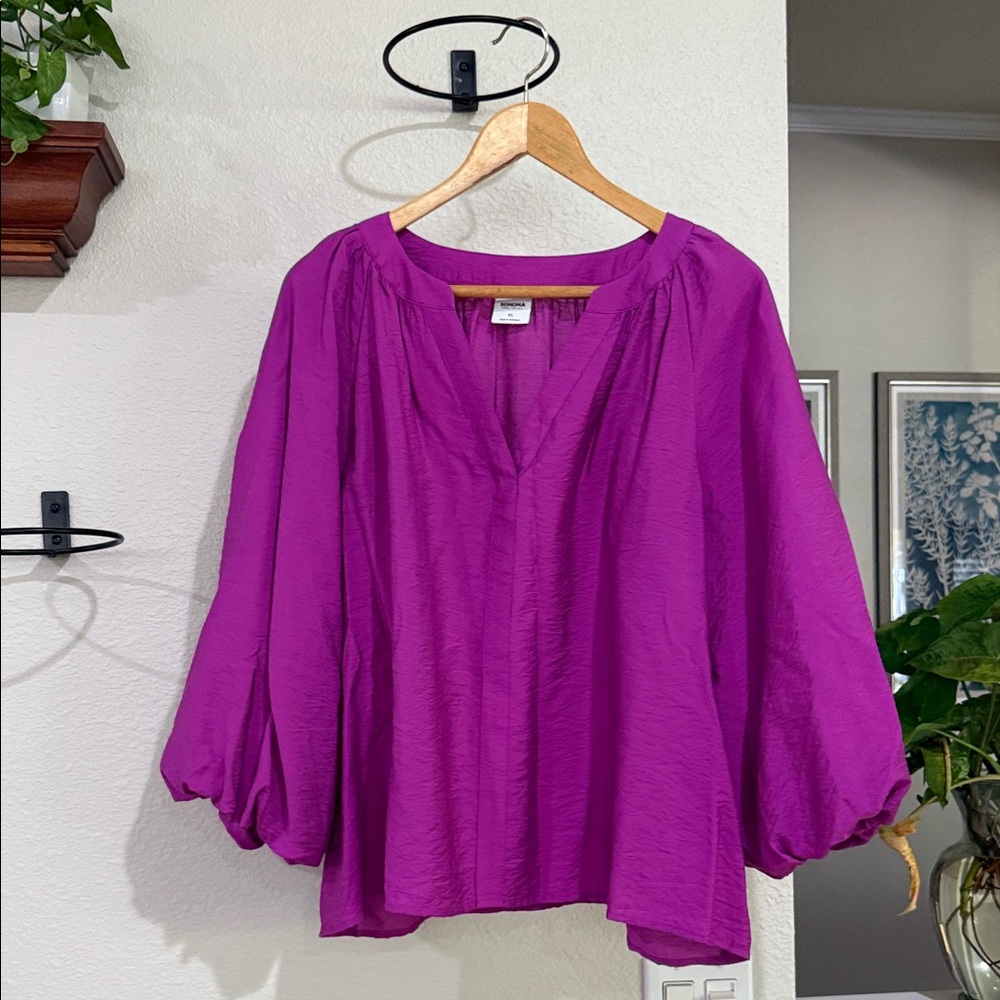 NWOT Sonoma brand from kohls Vibrant Purple Blouse balloon sleeve size XL
